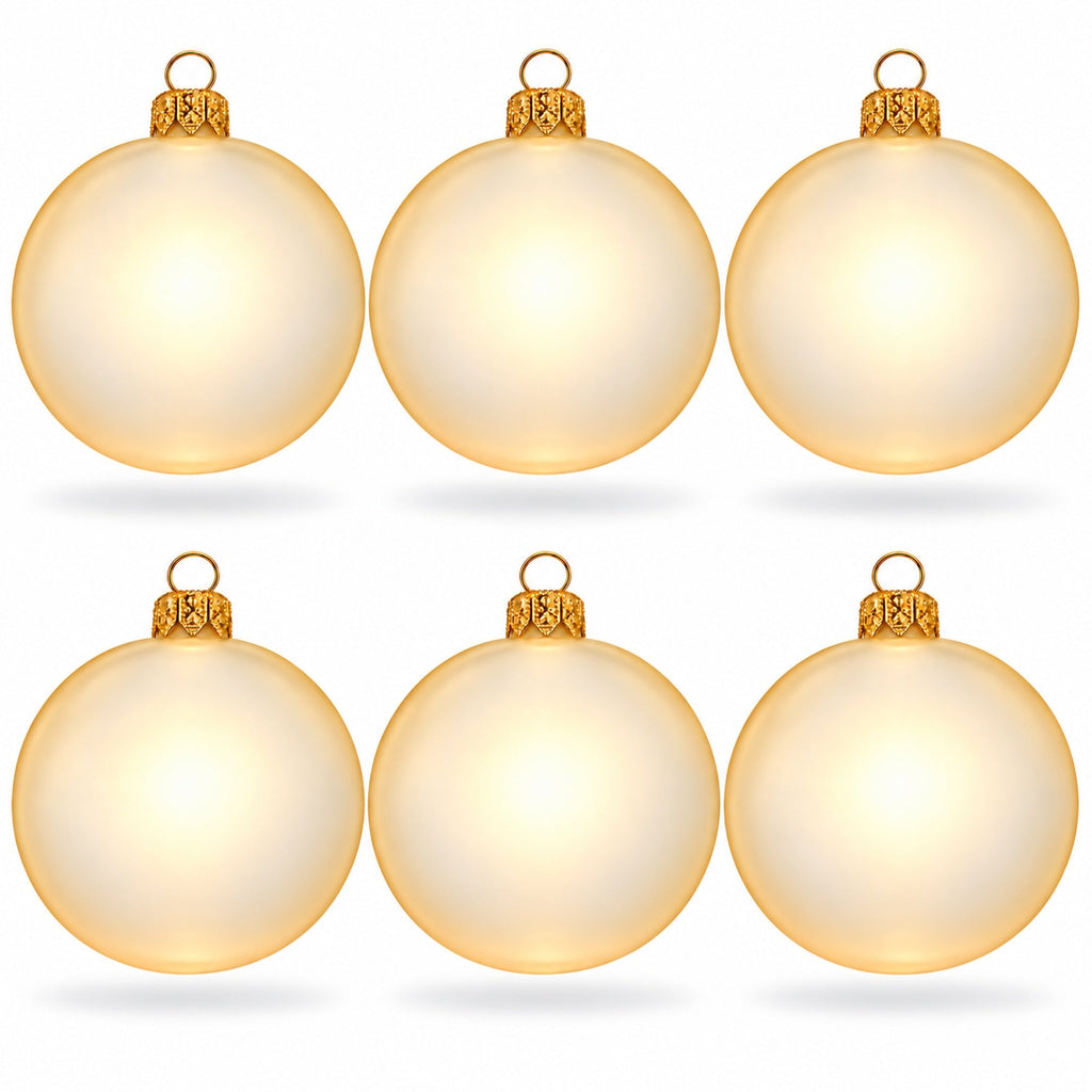 Set of 6 Translucent Ivory Glass Ball Christmas Ornaments (048)