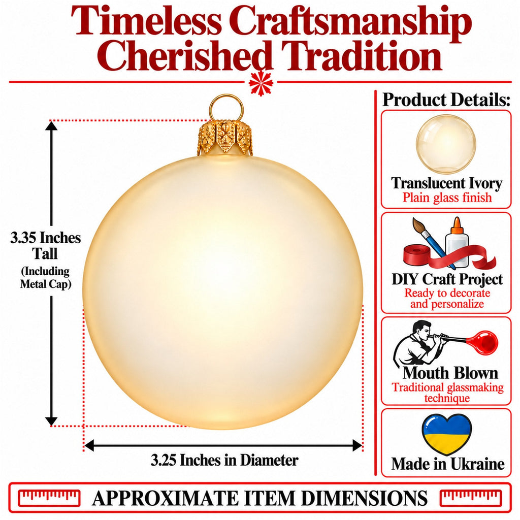 Set of 6 Translucent Ivory Glass Ball Christmas Ornaments (048)