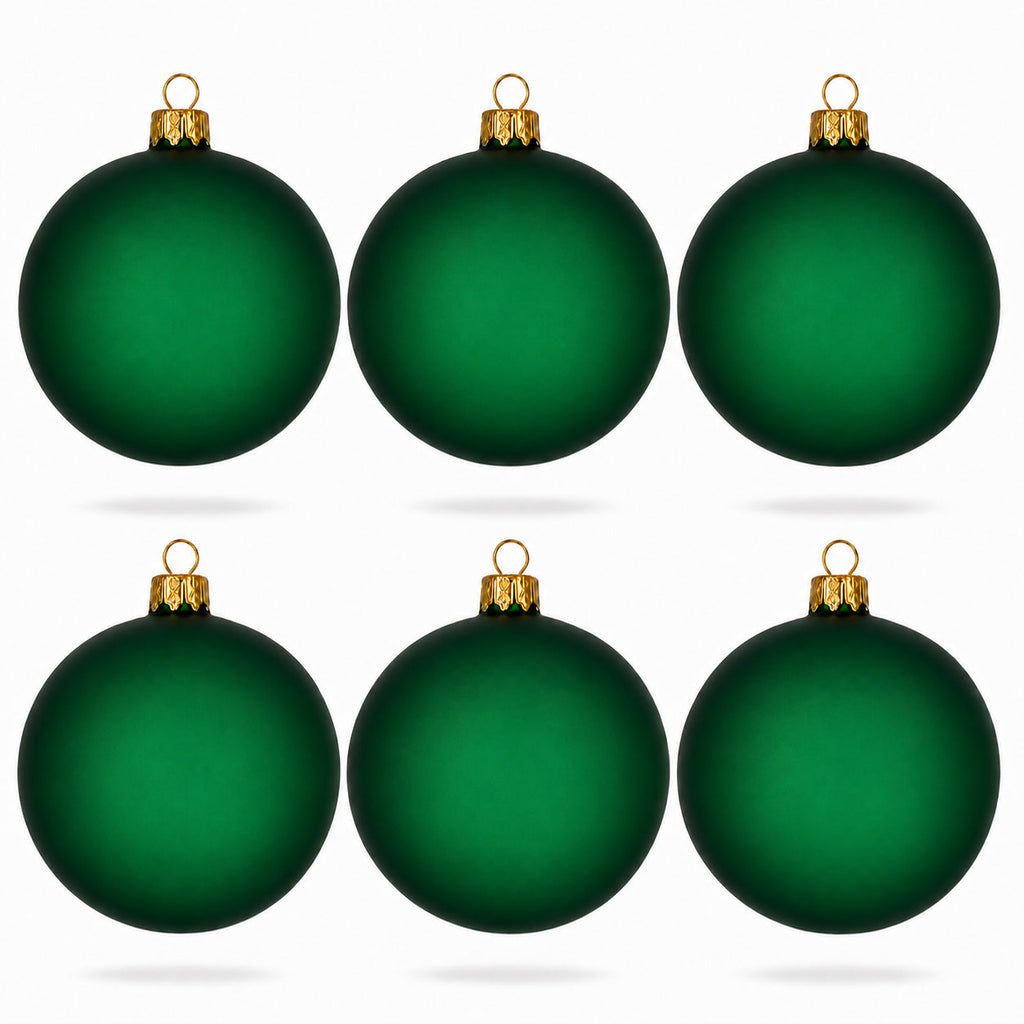 Set of 6 Translucent Green Glass Ball Christmas Ornaments 3.25 Inches (049)