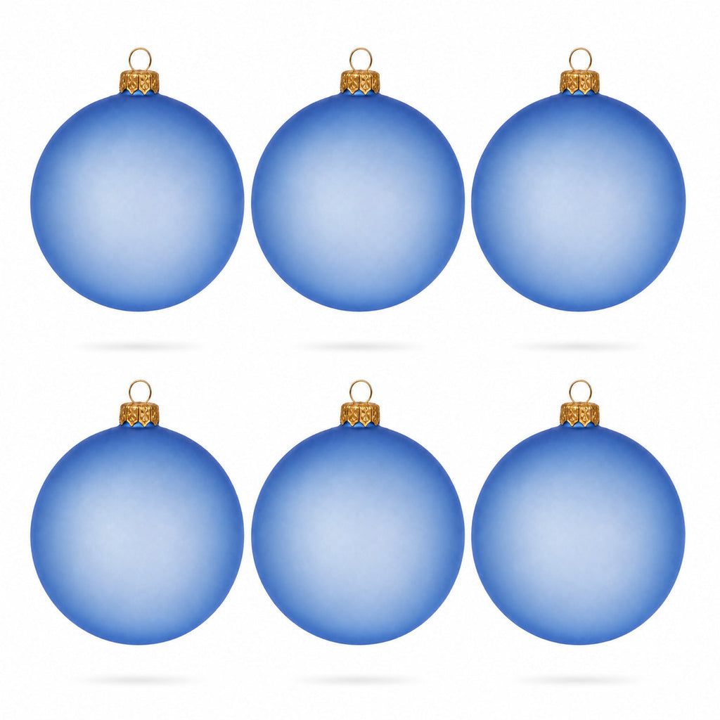 Set of 6 Translucent Light Blue Glass Ball Christmas Ornaments (029)