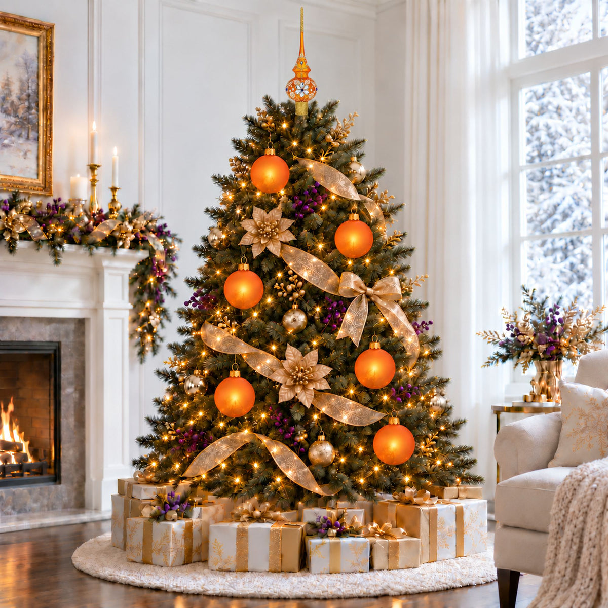 Set of 6 Translucent Orange Glass Ball Christmas Ornaments 3.25 Inches (051)