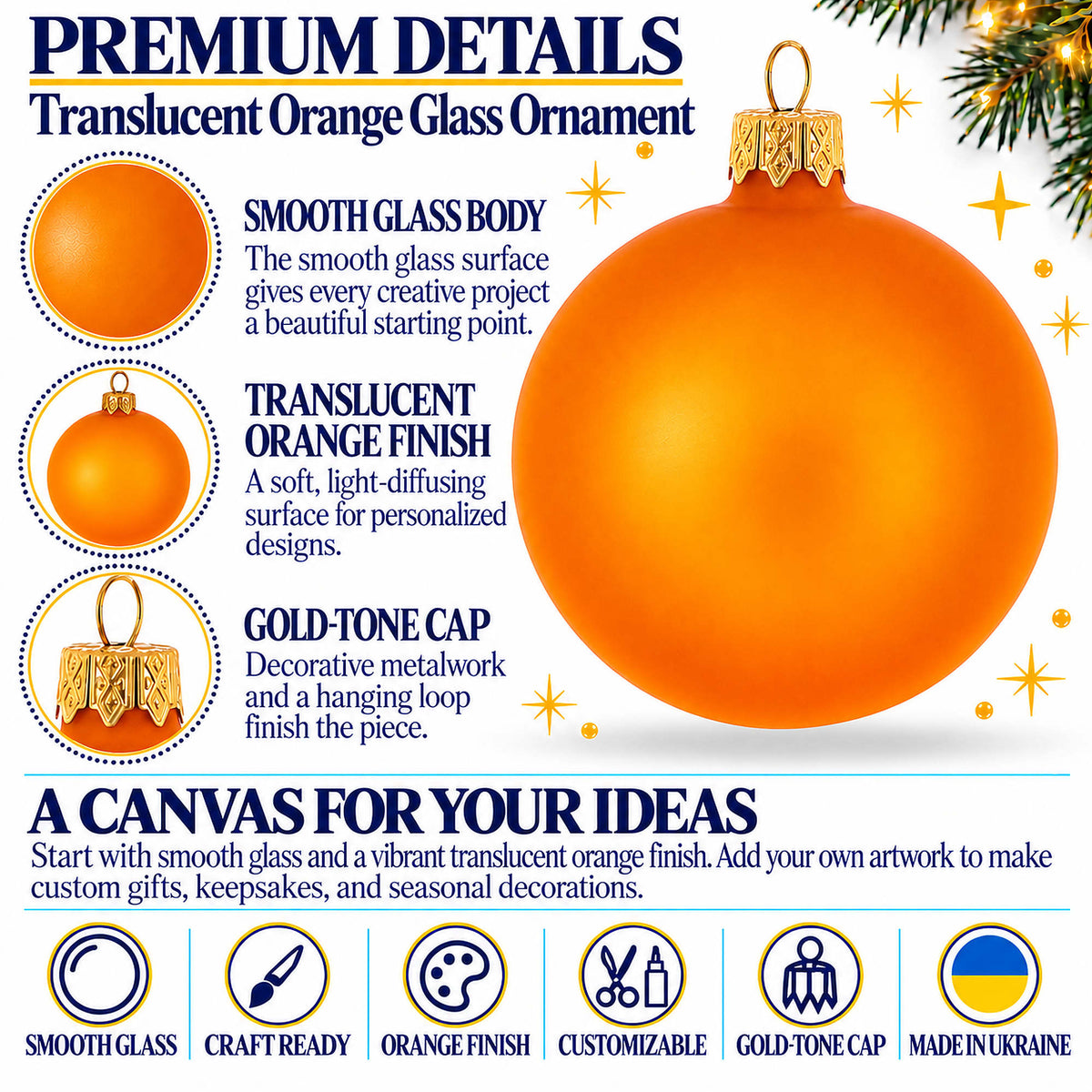 Set of 6 Translucent Orange Glass Ball Christmas Ornaments 3.25 Inches (051)