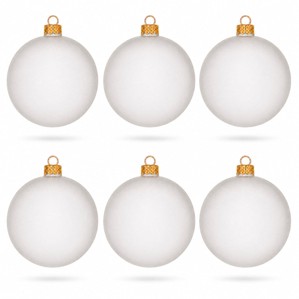 Set of 6 Translucent White Glass Ball Christmas Ornaments 3.25 Inches (054)