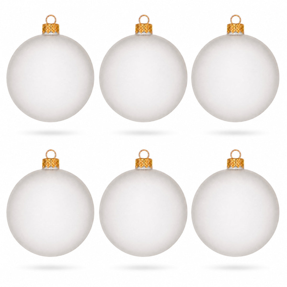 Set of 6 Translucent White Glass Ball Christmas Ornaments (033)