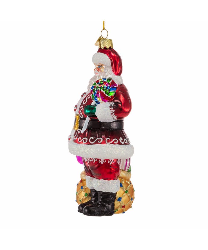 Bellissimo Glass Santa Candy With Candy Ornament