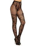 Dreamgirl Lace and Fishnet Pantyhose with High-Waisted Lace Panty Design