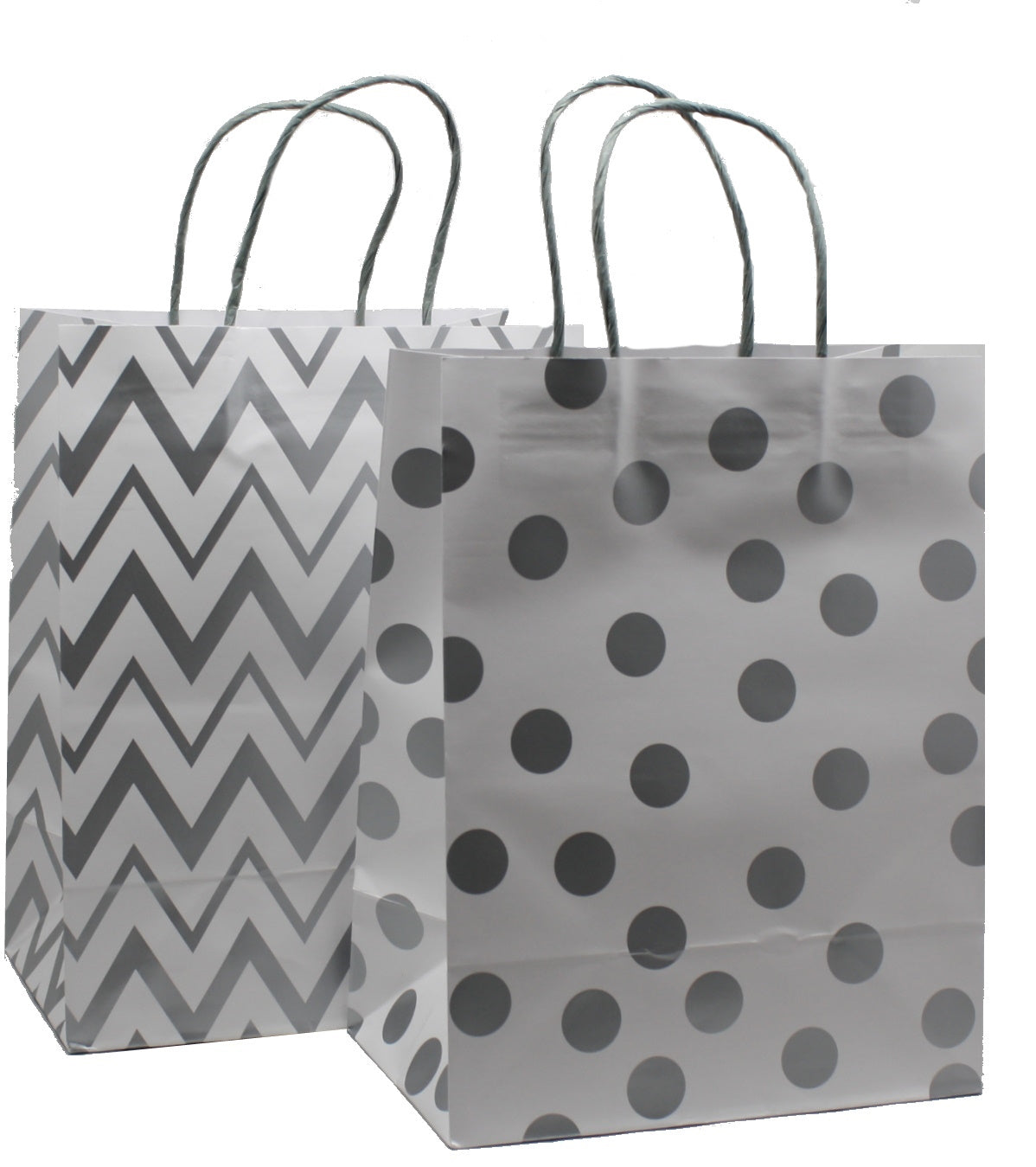 Medium White Kraft Gift Bag Set With Silver Metallic Patterns