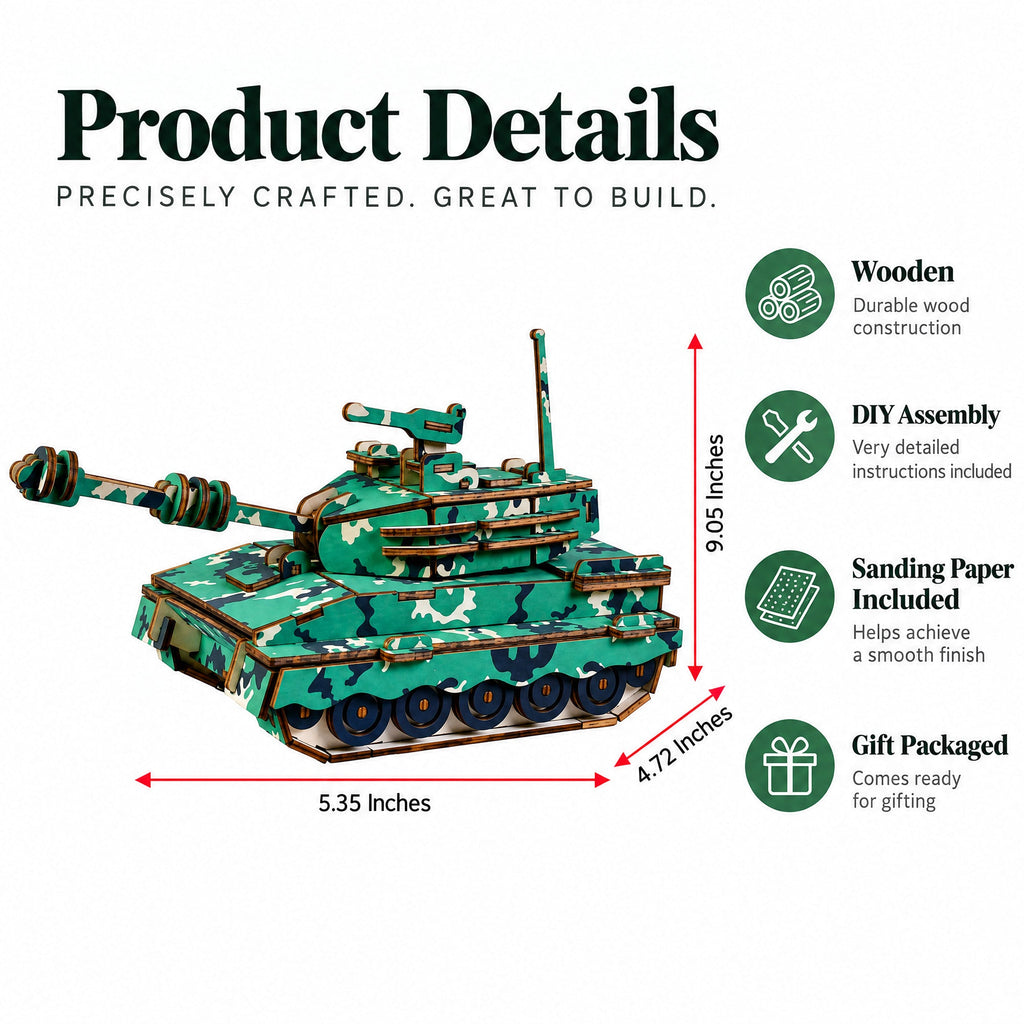 Tank Model Kit - Wooden Laser-Cut 3D Puzzle (137 Pcs)
