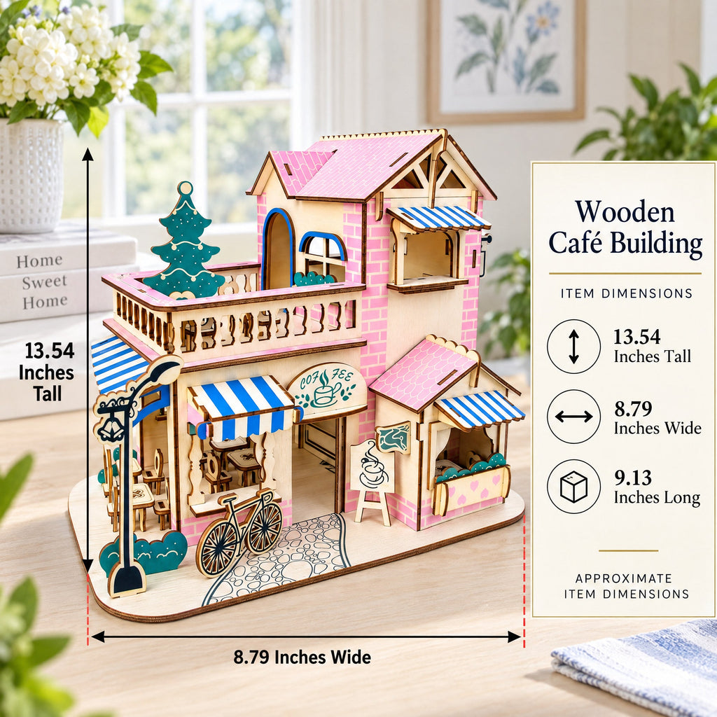 Coffee Shop Building Model Kit - Wooden Laser-Cut 3D Puzzle (161 Pcs)