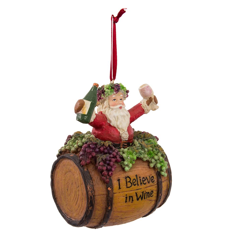 Santa On Wine Barrel Ornament