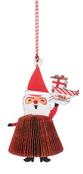 Vintage Honeycomb Santa Ornament -