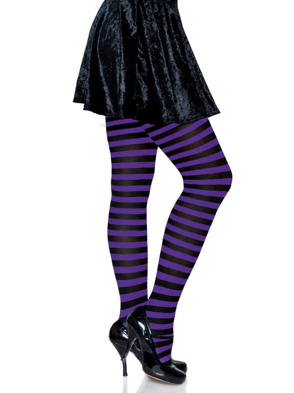 Women's Purple Black Striped Witch Tights Halloween Costume