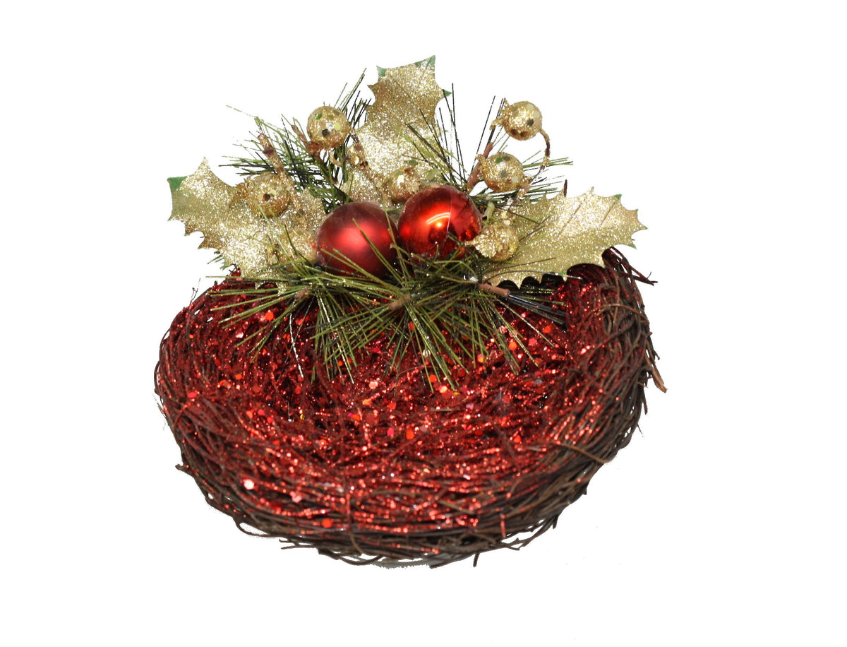 Glitter Holly Bird Nest - Green