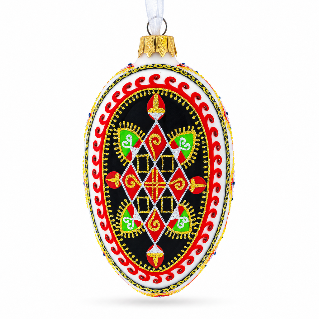 Rhombus Pysanka Glass Egg Ornament 4 Inches