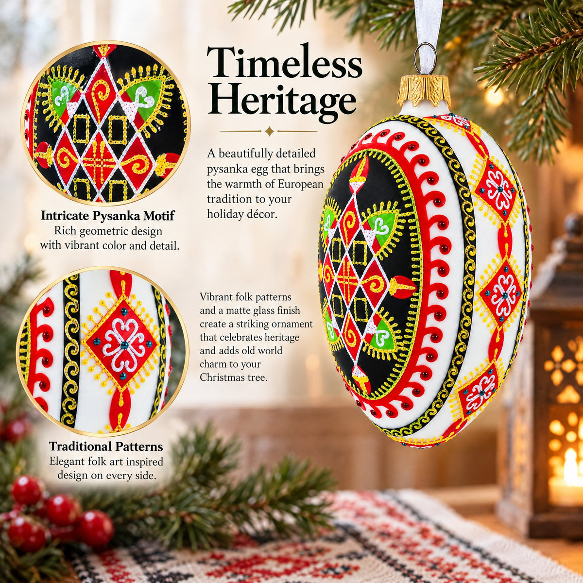 Rhombus Pysanka Glass Egg Ornament 4 Inches