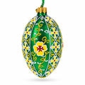 Gold Crosses on Green Ukrainian Glass Egg Ornament 4 Inches