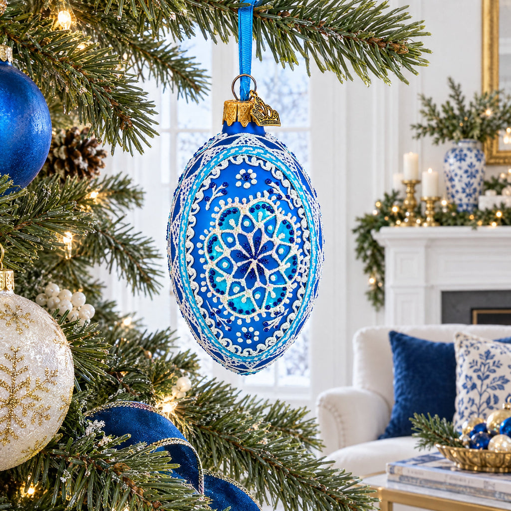 Spire Star Ukrainian Glass Egg Ornament 4 Inches