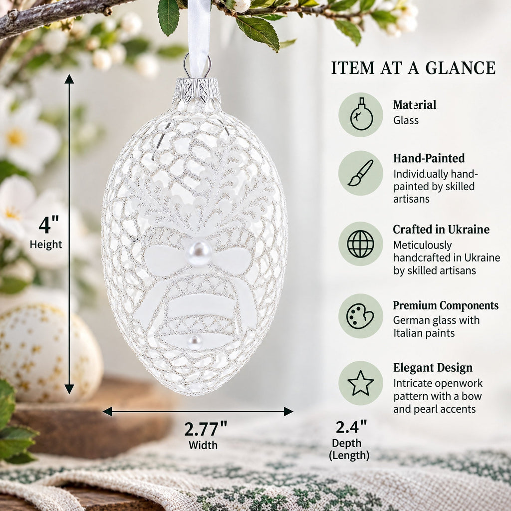 Winter Bells Egg Glass Ornament 4 Inches