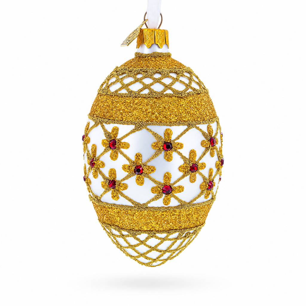Gold Stars On Trellis Egg Glass Ornament 4 Inches