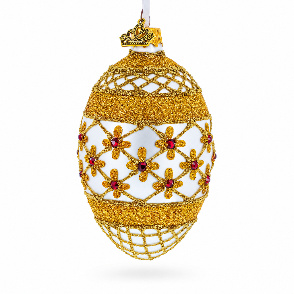 Gold Stars On Trellis Egg Glass Ornament 4 Inches