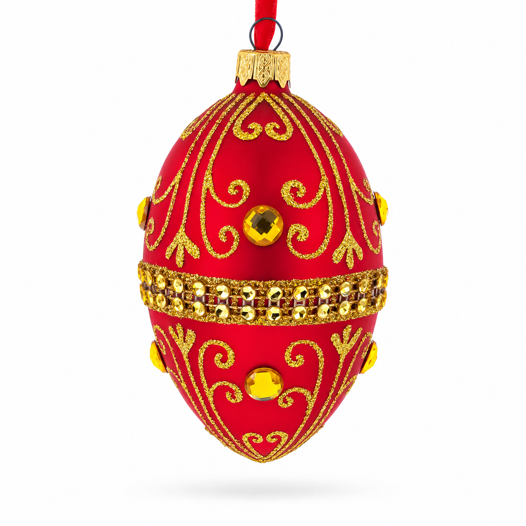 Jeweled Red Glass Egg Ornament 4 Inches