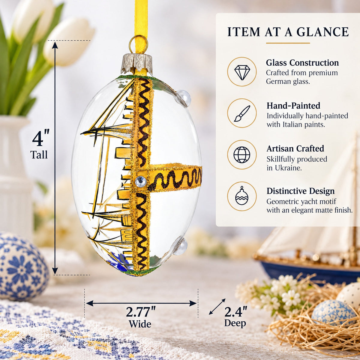 1909 Standard Yacht Royal Glass Egg Ornament 4 Inches