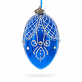 Jeweled Blue Glossy Royal Inspired Glass Egg Ornament 4 Inches