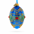 Jeweled Red on Blue Glass Egg Ornament 4 Inches