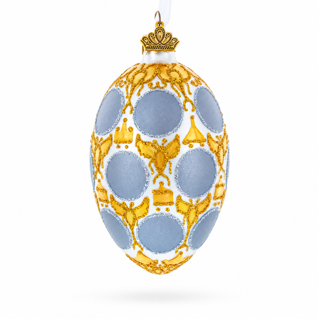 1913 Romanov Tercentenary Royal Glass Egg Ornament 4 Inches