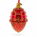 Red Jewels on Glossy Red Glass Egg Ornament 4 Inches