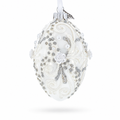 Silver Glitter Scrolls, Pearls & Rose Accents Winter Elegance Glass Egg Ornament 4 Inches