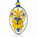 Bejeweled Gold on Blue Glass Egg Christmas Ornament 4 Inches