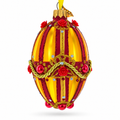 Golden Stripes over Pearls and Roses Glass Egg Christmas Ornament 4 Inches