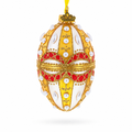 Pearls on Gold and White Glass Egg Ornament 4 Inches