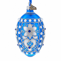 Pearls on Blue Glass Egg Ornament 4 Inches