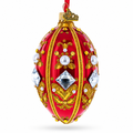 Diamonds and Pearls on Red Glass Egg Ornament 4 Inches