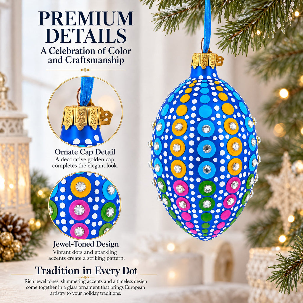Vibrant Polka Dot Jewel-Toned Glass Egg Ornament  4 Inches