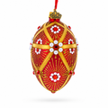 Red and Gold Floral Bejeweled Glass Egg Ornament 4 Inches