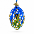 Lily of the Valley on Glossy Blue Egg Glass Ornament 4 Inches