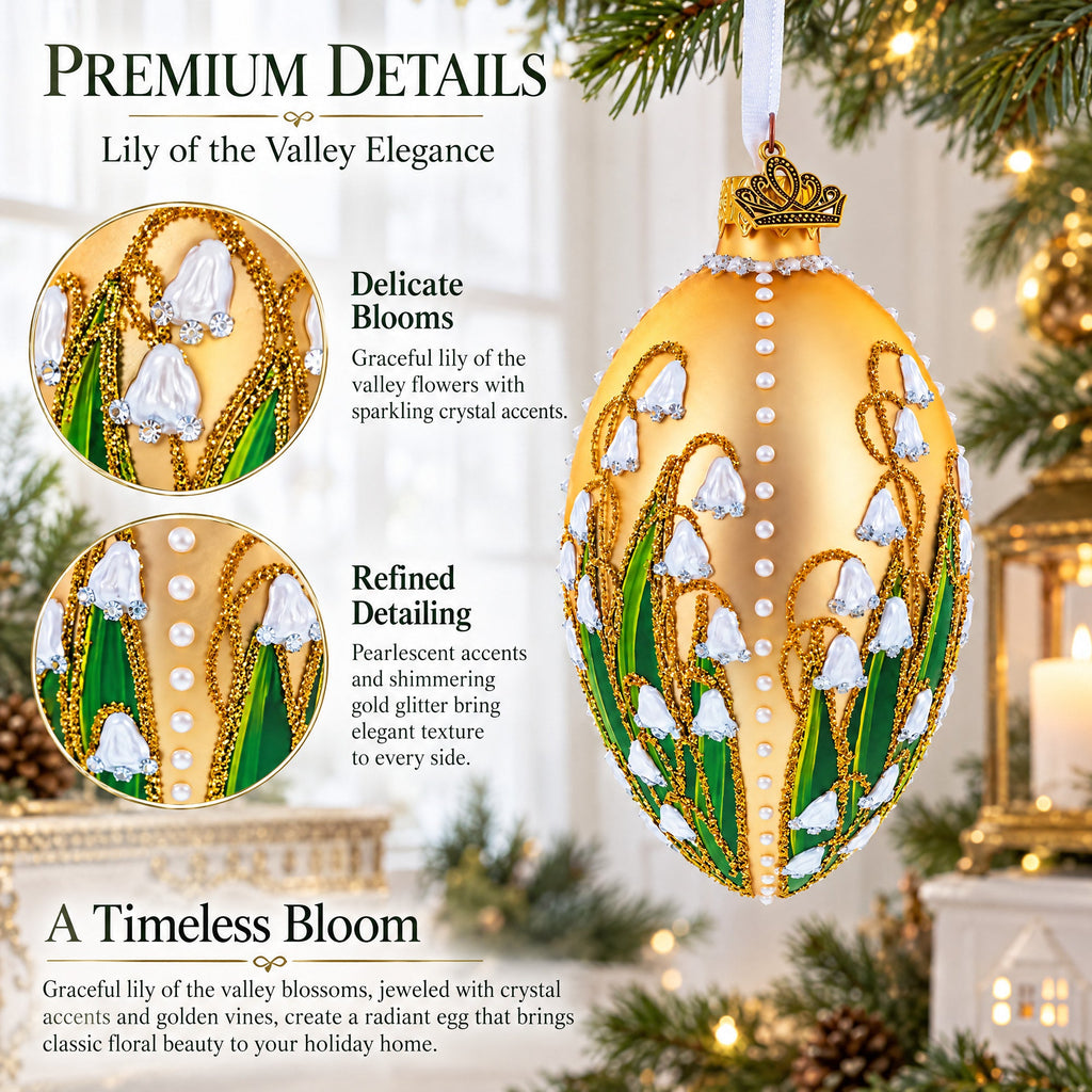 Lily of the Valley on Rose Gold Egg Glass Ornament 4 Inches