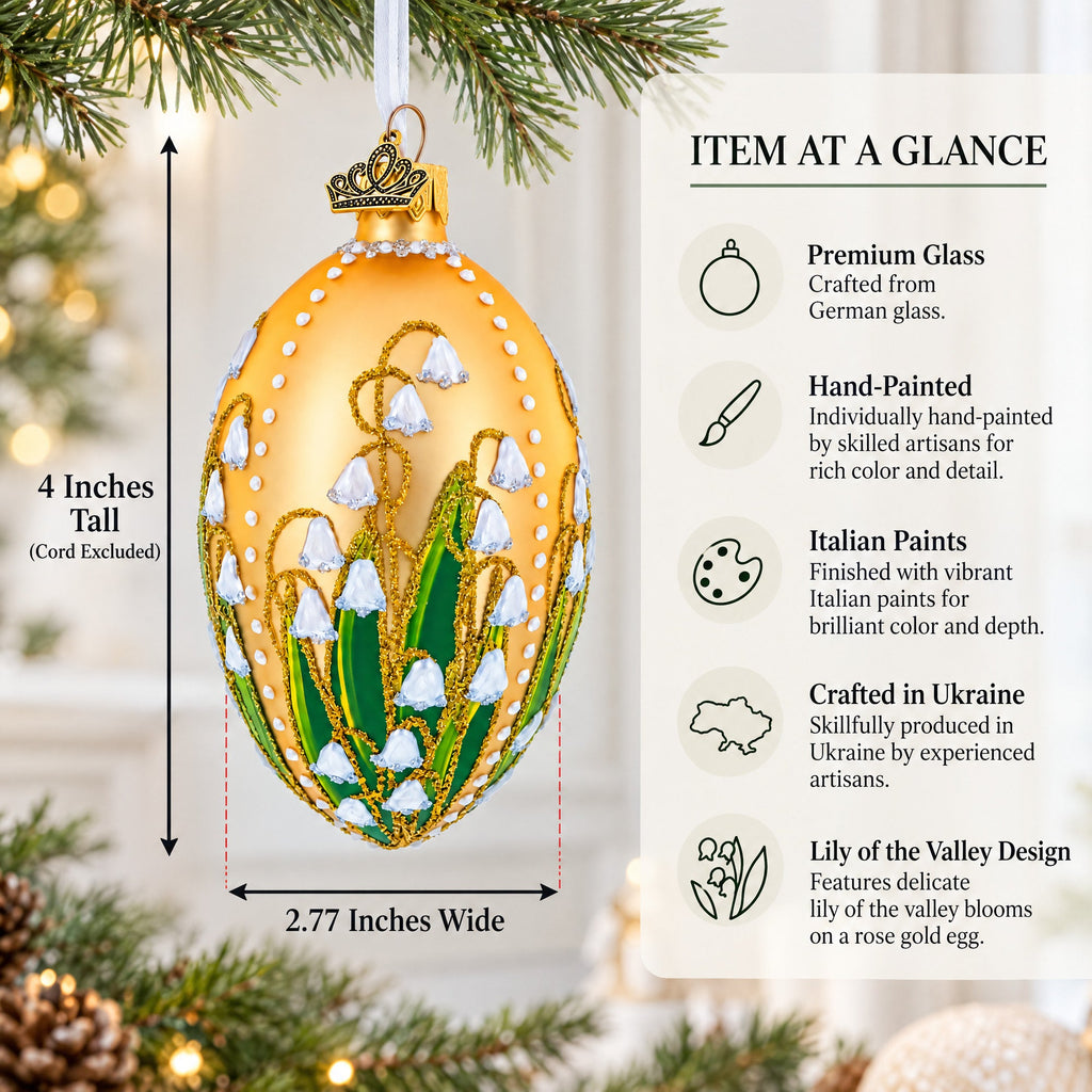 Lily of the Valley on Rose Gold Egg Glass Ornament 4 Inches