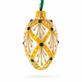 Beige & Emerald Jewel Accented Mini Glass Egg Ornament 2.9 Inches