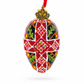 Black with Red, Green, and Gold Glitter Cross Pattern Mini Glass Egg Ornament 2.9 Inches