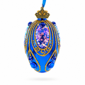 Royal Blue with Gold Glitter and Iridescent Sequins Mini Glass Egg Ornament 2.9 Inches