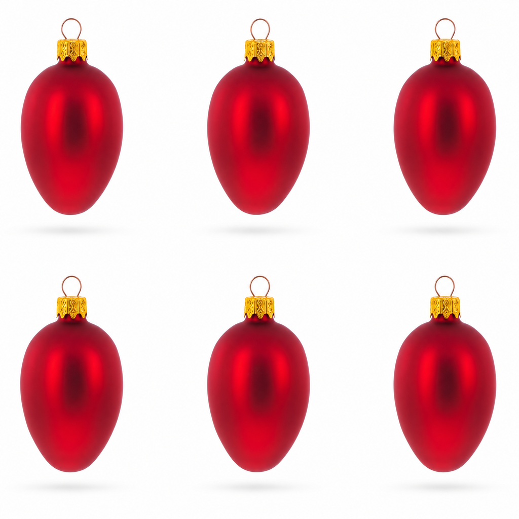 Set of 6 Matte Red Mini Glass Egg Ornaments 2.9 Inches