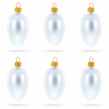 Set of 6 Matte  White Mini Glass Egg Ornaments 2.9 Inches