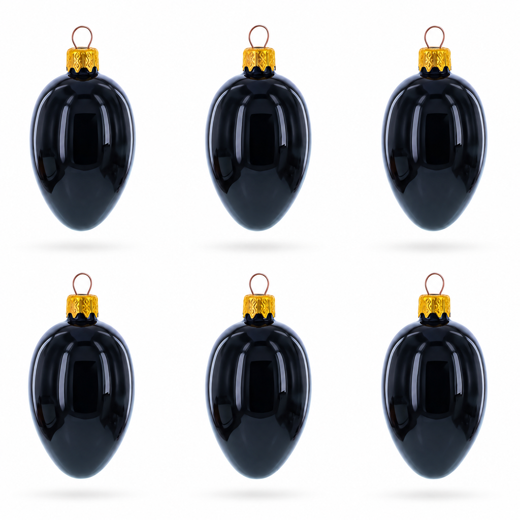Set of 6 Black Mini Glass Egg Ornaments 2.9 Inches