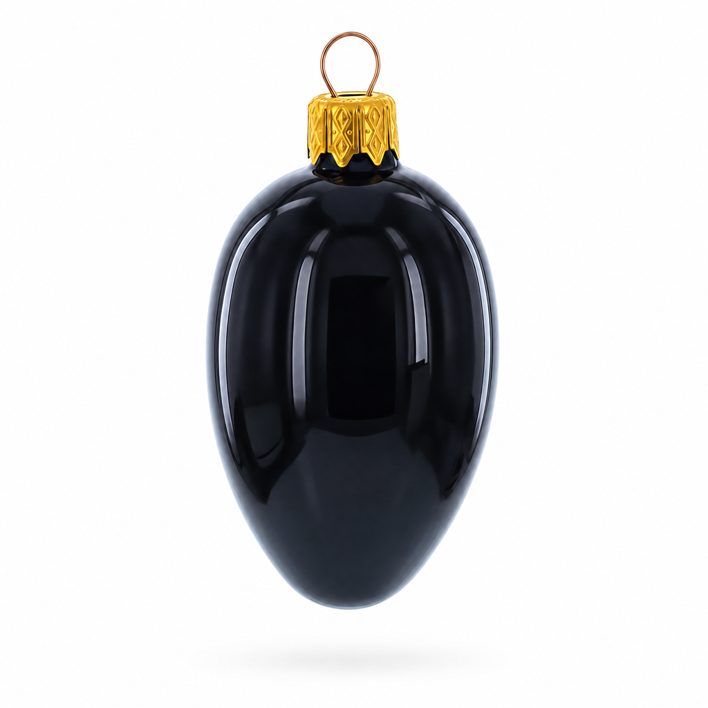 Set of 6 Black Mini Glass Egg Ornaments 2.9 Inches