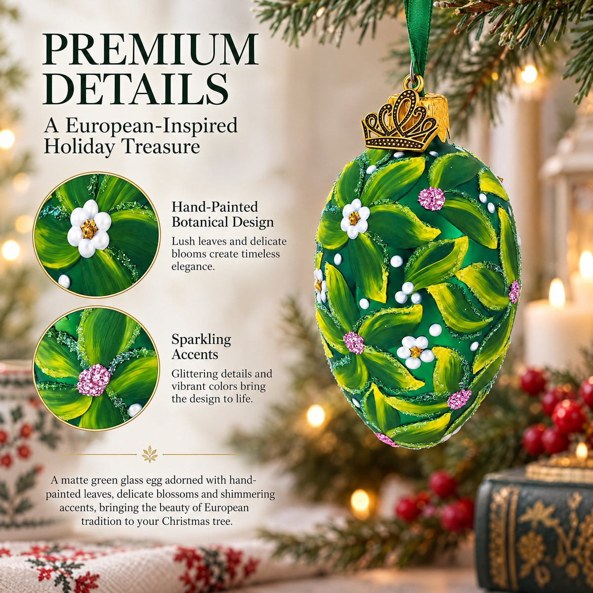 1911 The Bay Tree Mini Glass Egg Ornament 2.9 Inches