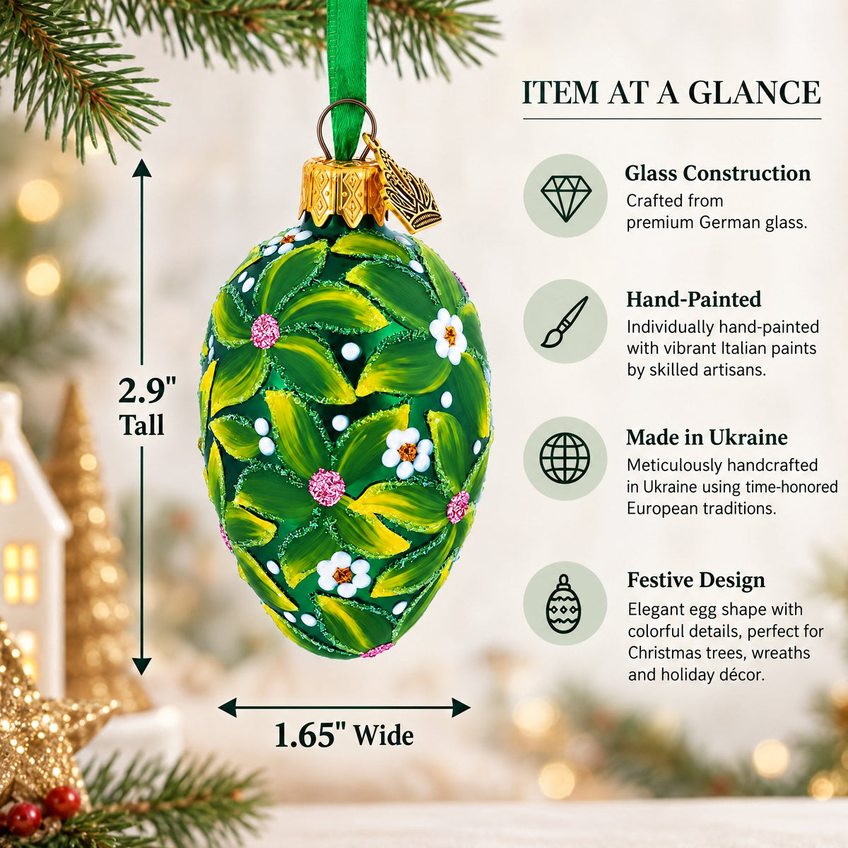 1911 The Bay Tree Mini Glass Egg Ornament 2.9 Inches